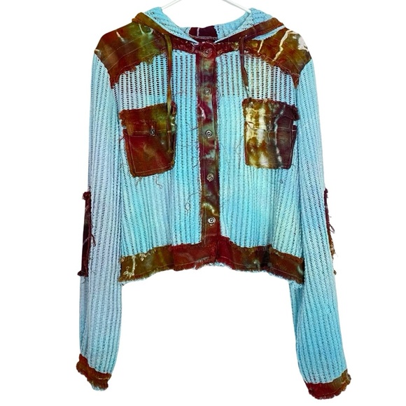 Handmade Tie Dye Hoodie Jacket Womens Size Small Medium Sheer Mesh Cropped - Picture 1 of 14